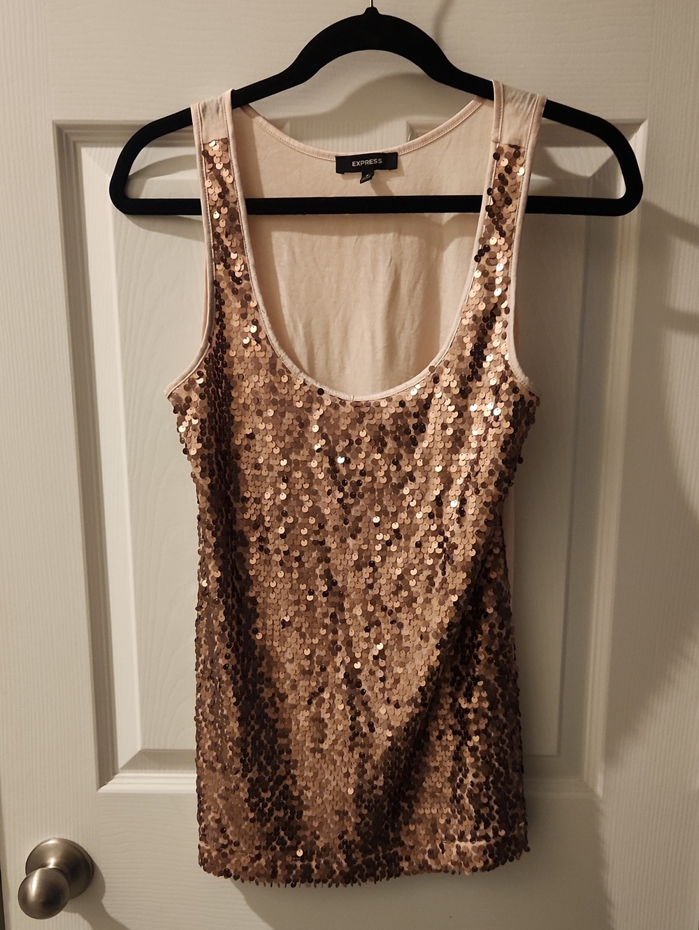 Express Rose-Gold Sequin Tank Top